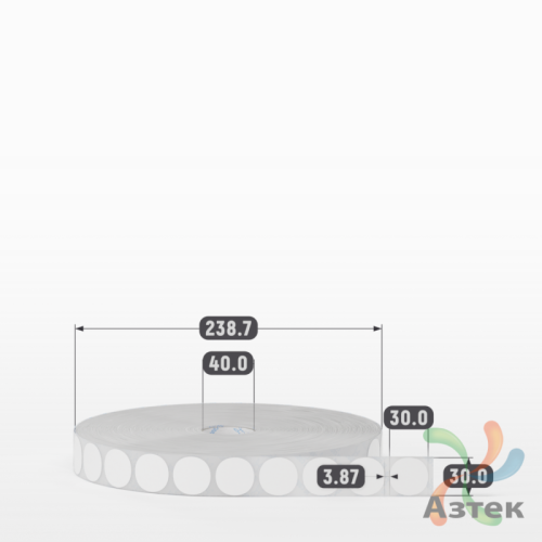 Этикетка самоклеящаяся круглая 30 мм (рядов 1 по 10 000 шт) Полипропилен белый в рулоне, втулка 40 мм (к) IQ code 	
