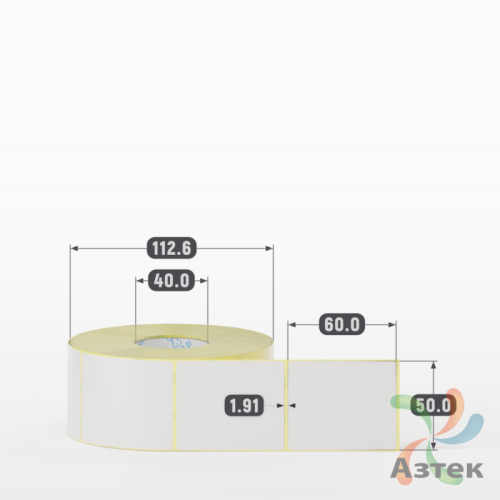 Термотрансферная этикетка 50х60 (рядов 1 по 1 000 шт) Полуглянец в рулоне, втулка 40 мм (к) IQ code