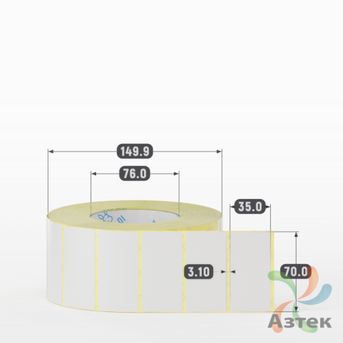 Термотрансферная этикетка 70х35 (рядов 1 по 2 500 шт) Полуглянец в рулоне, втулка 76 мм (к) IQ code
