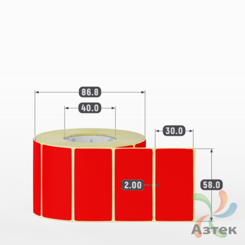 Термоэтикетка 58х30 Termo ECO цветная (рядов 1 по 1000 шт), втулка 40 мм (к) цвет - Красный, 