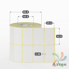 Термотрансферная этикетка 43х25 (рядов 2 по 1 000 шт) Полуглянец в рулоне, втулка 40 мм (к) IQ code