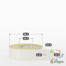 Термотрансферная этикетка 30х20 (рядов 1 по 2000 шт) Полуглянец съемный клей в рулоне, втулка 40 мм (к) IQ code