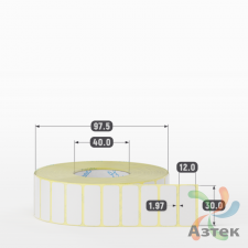 Термотрансферная этикетка 30х12 (рядов 1 по 3 500 шт) Полуглянец в рулоне, втулка 40 мм (к) IQ code