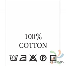 Составник с печатью  Белый 20х25 мм в рулоненарезкав упаковке (200 шт) Нейлон термотрансферная с текстом:100% cotton 40 С