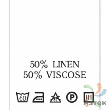Составник с печатью  Белый 20х25 мм в рулоненарезкав упаковке (200 шт) Нейлон термотрансферная с текстом:50% linen 50% viscose