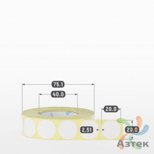 Термоэтикетка ТОП круглая 20 мм (рядов 1 по 1 000 шт)  в рулоне, втулка 40 мм (к) IQ code