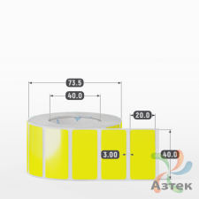 Этикетка 40х20 цветная Полипропилен (рядов 1 по 1000 шт), втулка 40 мм (к) цвет - Желтый   