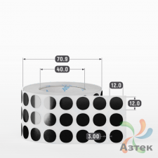 Этикетка 12х12 цветная Полипропилен (рядов 3 по 1500 шт), втулка 40 мм (к) цвет - Черный  круглая 
