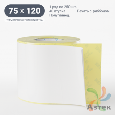 Термотрансферная этикетка 75х120 (рядов 1 по 250 шт) Полуглянец в рулоне, втулка 40 мм (к) IQ code