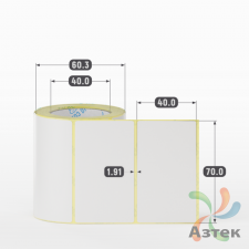 Термотрансферная этикетка 70х40 (рядов 1 по 250 шт) Полуглянец в рулоне, втулка 40 мм (к) IQ code