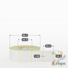 Термотрансферная этикетка 30х30 (рядов 1 по 1 000 шт) Полуглянец в рулоне, втулка 40 мм (к) IQ code