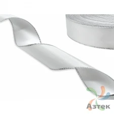 Атласная лента 10мм х 100м втулка 76 мм, цвет - белый с серебряной нитью