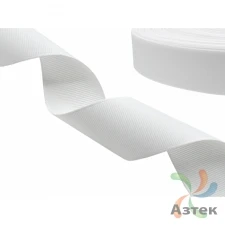 Репсовая лента 25мм х 100м втулка 40 мм, цвет - белый