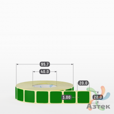 Этикетка 20х20 цветная (рядов 1 по 2000 шт) полуглянцевая, втулка 40 мм (к) цвет - Зеленый  