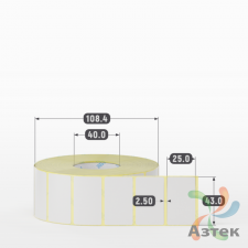 Термотрансферная этикетка 43х25 (рядов 1 по 2 100 шт) Полуглянец в рулоне, втулка 40 мм (к) IQ code
