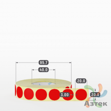 Этикетка 20х20 цветная (рядов 1 по 2000 шт) полуглянцевая, втулка 40 мм (к) цвет - Красный  круглая