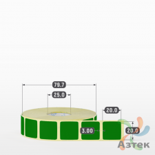 Термоэтикетка 20х20 Termo ECO цветная (рядов 1 по 1500 шт), втулка 25 мм (к) цвет - ЗеленыйPantone 351 U, 